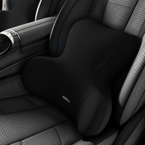 Memory Foam Lumbar Support Cushion - Ergonomic Car Seat Pillow for Back Pain Relief - Breathable Knit Cover (16.9x13x3.9in) Black