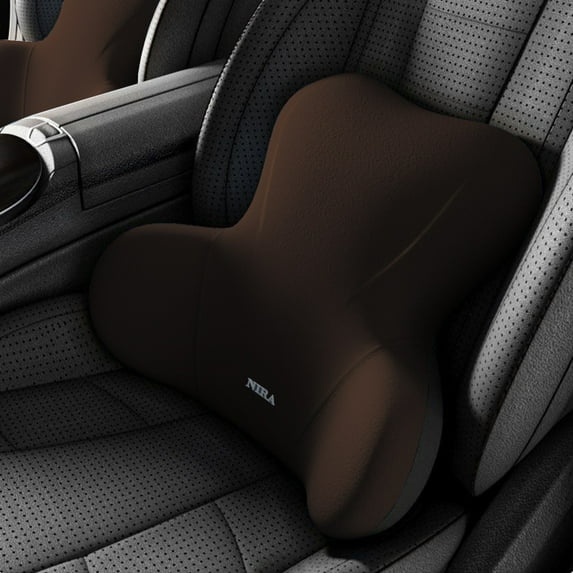 Memory Foam Lumbar Support Cushion - Ergonomic Car Seat Pillow for Back Pain Relief - Breathable Knit Cover (16.9x13x3.9in) Brown