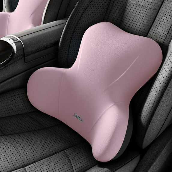 Memory Foam Lumbar Support Cushion - Ergonomic Car Seat Pillow for Back Pain Relief - Breathable Knit Cover (16.9x13x3.9in) Pink