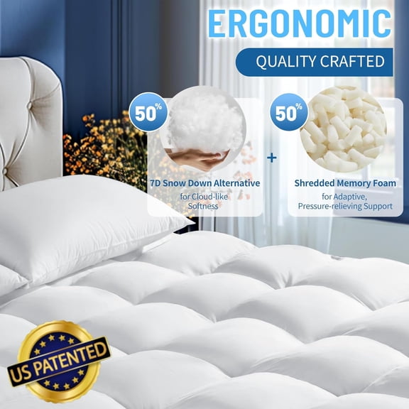 Memory Foam Mattress Pad Queen with Breathable Air Mesh Sides,Ergonomic Mattress Pad for Back Pain, Extra Thick Cooling Pillow Top with 6"-18" Deep Pocket(60"x80")