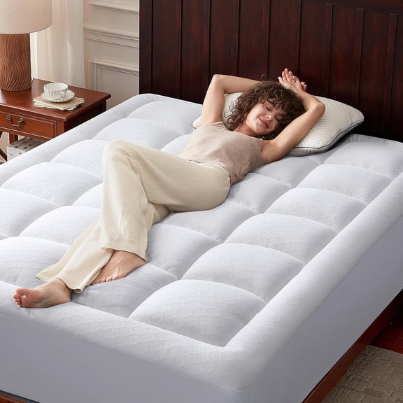 Memory Foam Mattress Topper King for Back Pain,Down Alternative Pillow Top Mattress Topper,Thick Mattress Pad with 8-21" Deep Pocket, 78x80 Inches, White