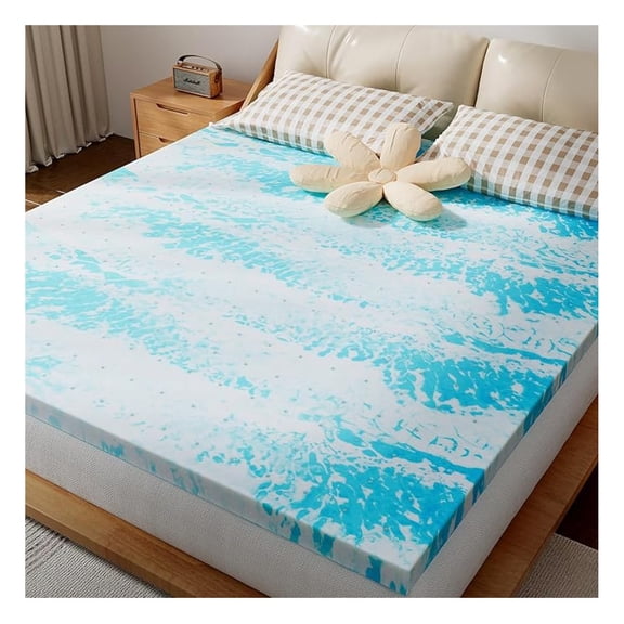 Memory Foam Mattress Topper Queen, Cooling Gel Infusion, Certified, 2 Inch Thick Gel Infused Cooling Toppers Pad for Queen Size Bed, Sofa, RV, , Blue