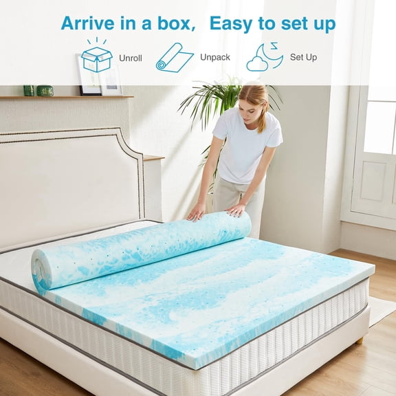 Memory Foam Mattress Topper Queen Size 2 Inch, Cooling Gel Infused Soft Pad for RV Camper Sleeper Sofa,, Blue