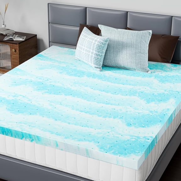 Memory Foam Mattress Topper Queen Size 3 Inch Thick Cooling Gel Infused Blue