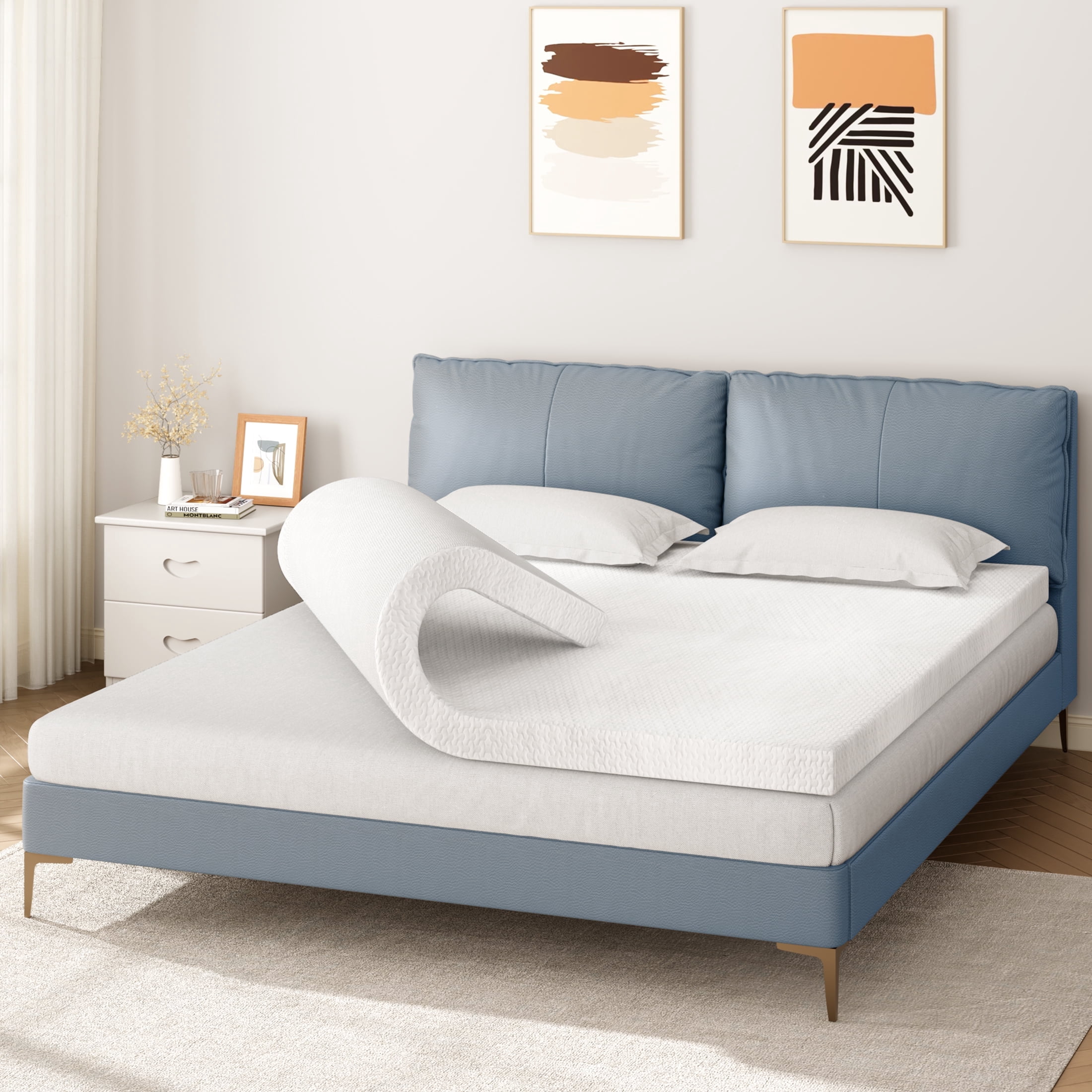 Memory Foam Mattress Topper Twin, 2 inch Dual Firmness with High ...