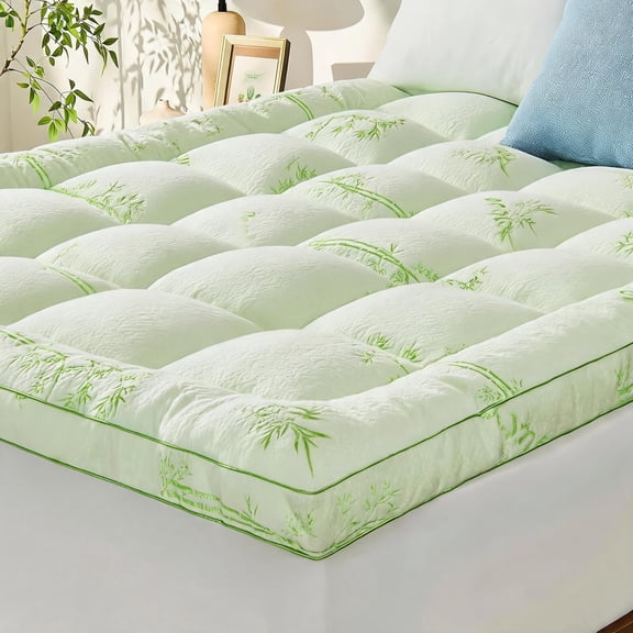 Memory Foam Mattress Topper with Bamboo Viscose Pillow Top Queen Size Green