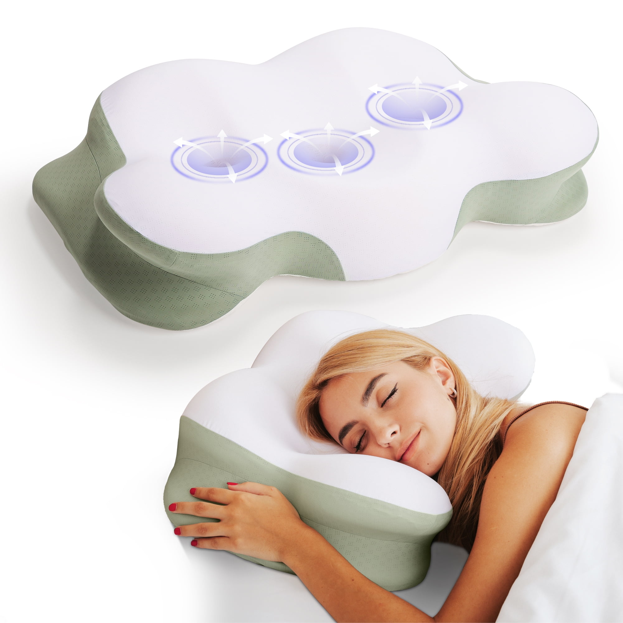 Memory Foam Neck Pain Relief Cervical Pillow - Ergonomic Contour Cooling Technology Pillow - Premium CERTIPUR-US Memory Foam Pillow for Side, Back, Stomach Sleepers