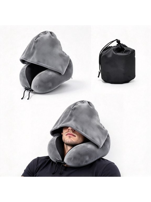Memory Foam Travel Neck Pillow – U-Shaped Neck Support for Airplane, Car, Train and Office, with Machine Washable Cover