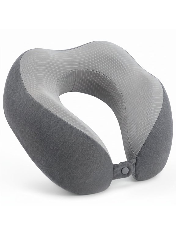 Memory Foam Travel Neck Pillow with Breathable Washable Cover, Gray
