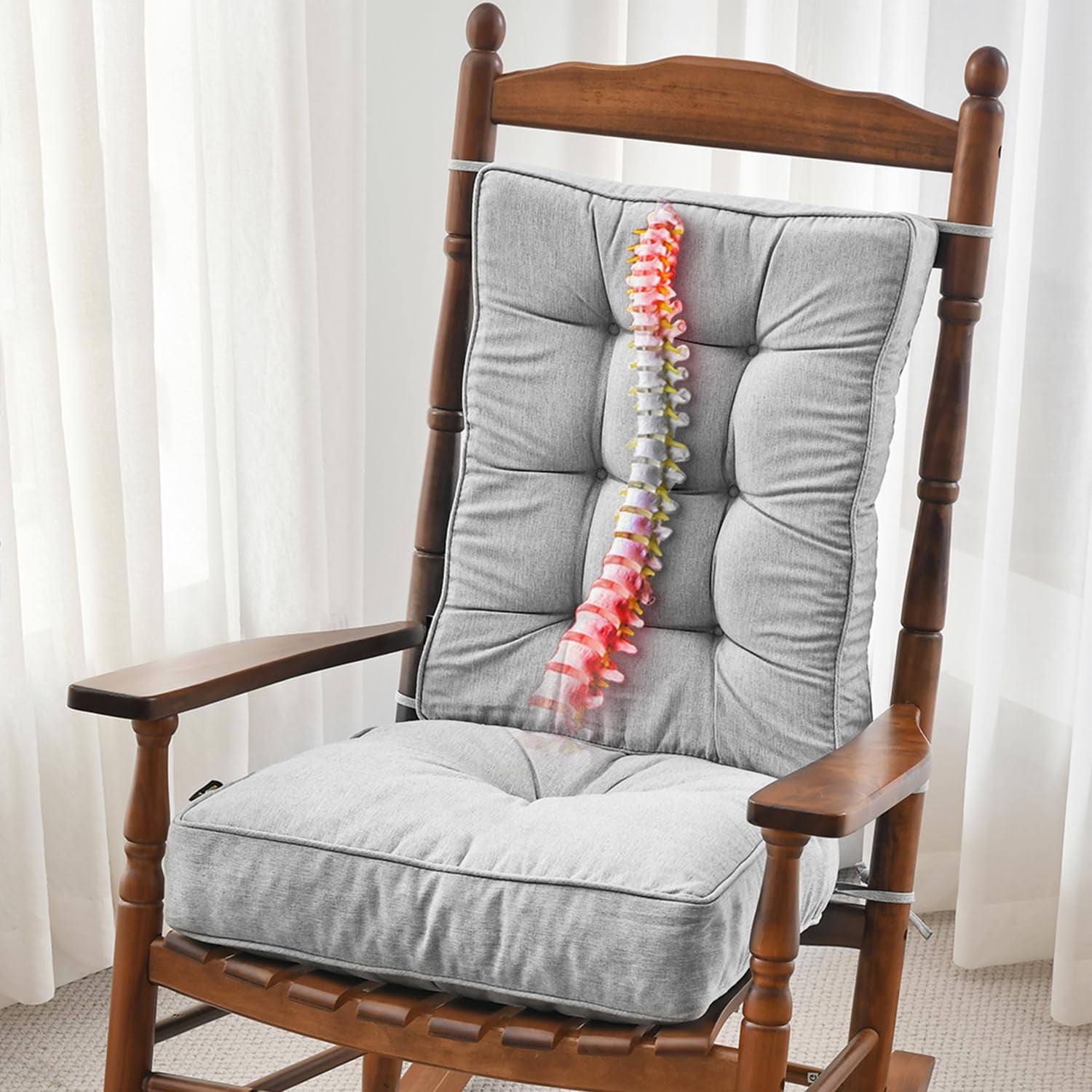 Memory Foam Non Slip Rocking Chair Cushion FadeShield Water Resistant Thicken Durable Tufted Pads Set of Seat Back Cushion with Ties for Indoor Outdoor Rocker 2 Piece Heather Grey Walmart