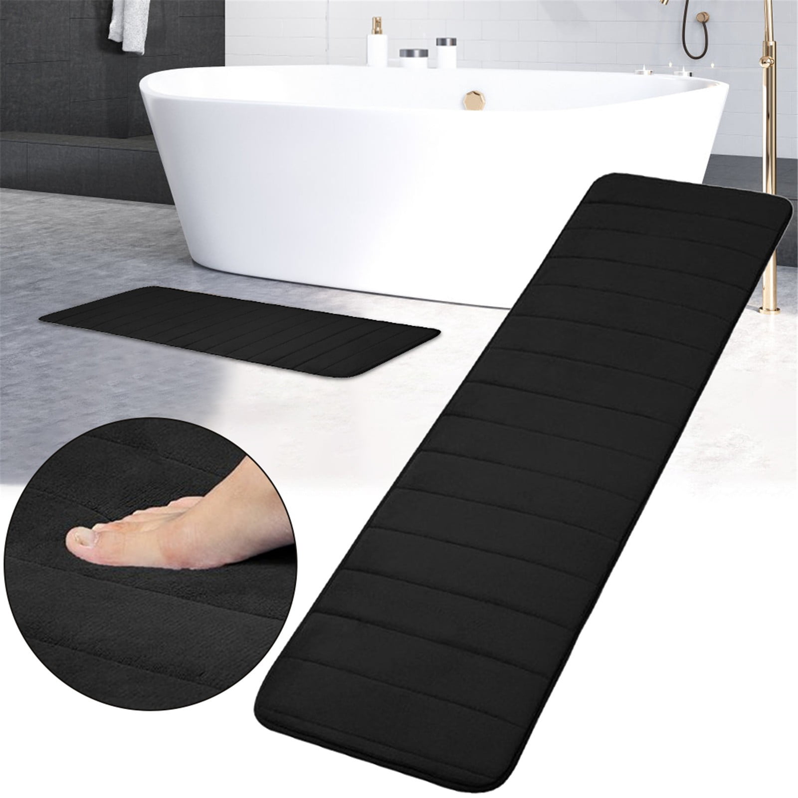 Memory Foam Non Slip Striped Bath Floor Tub Mat Black Black - Walmart.com