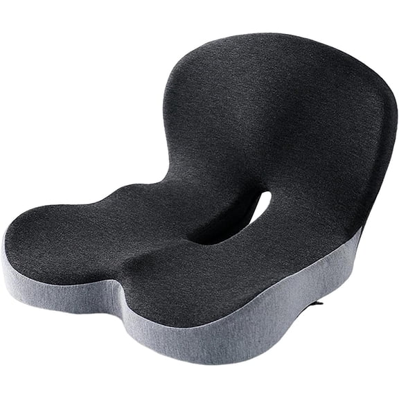 Memory Foam Office Chair Cushion, L-Shaped Integrated Seat Cushions, Chair Seat Cushion for Lower Back Tailbone Protection, Lumbar Support (Black Gray)