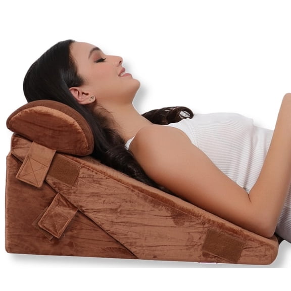 Memory Foam Orthopedic Bed Wedge Pillow, For Head Rest, Back Support - Brown | Adjustable Wedge Cushion For Sleeping, Acid Reflux, Heartburn, Gerd Leg Support | Comfort, Pregnancy Pillow