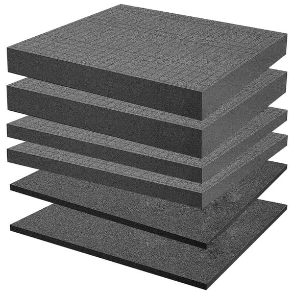 Memory Foam Pad Inserts 6 Pack – Pre-Cubed Foam Inserts for Cases, 16"x12.02", Customizable Toolbox Foam Pad for Storage, Packing, DIY, 3 Thicknesses 0.4"/1"/2"