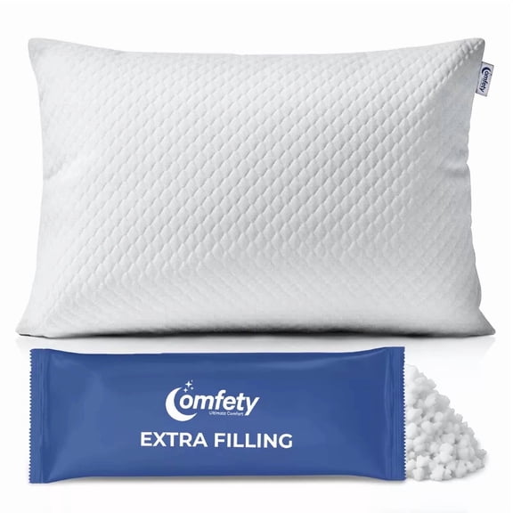 Memory Foam Pillow, Breathable Adjustable Firm Pillow with Shredded Memory Foam Fill, Supportive Pillows for Back & Side Sleepers with Washable Cover