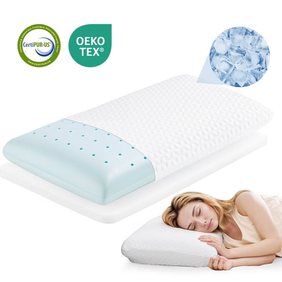 MARNUR Gel Memory Foam Pillow Cooling Pillow for Sleep with Adjustable High-Support Layer, Dual-Sided Pillowcase for Side, Back, Stomach Sleepers, 27.5" x 15.7"