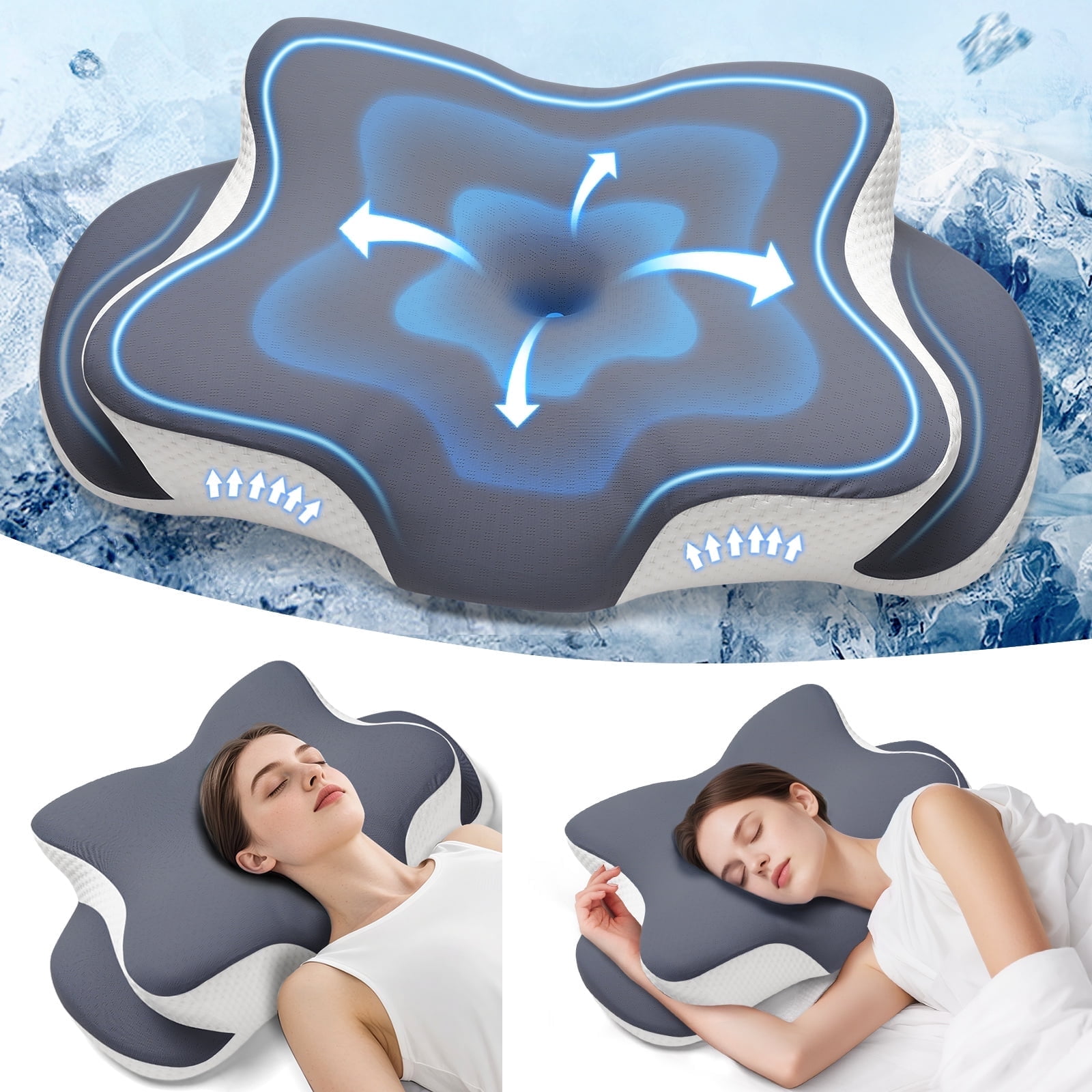 Cooling Memory Foam Pillow Cervical Pillow for Neck and Shoulder Ergonomic Neck Support Pillow for Side Back Stomach Sleepers with Pillowcase