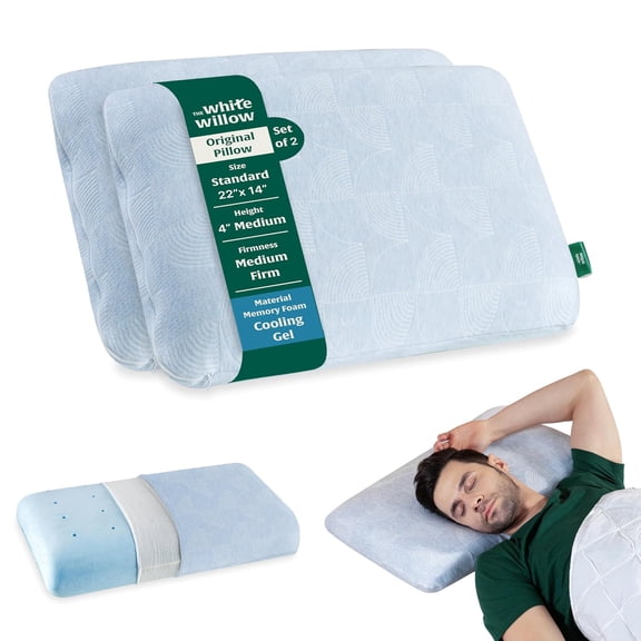 Memory Foam Pillow, Cool Gel Pillow For Neck, Shoulder Pain, Standard Size - 4 Inch | Cervical Pillow For Sleeping-Orthopedic Pillow For Back, Side & Stomach Sleepers - Set Of 2