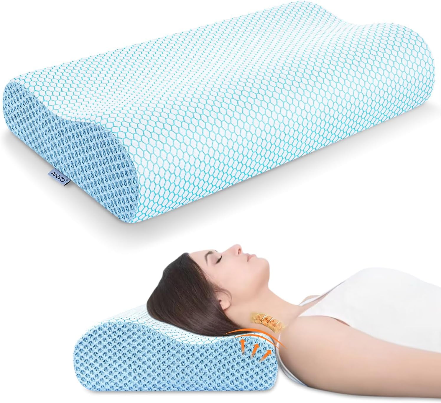 Memory Foam Pillow, Neck Contour Cervical Orthopedic Pillow for