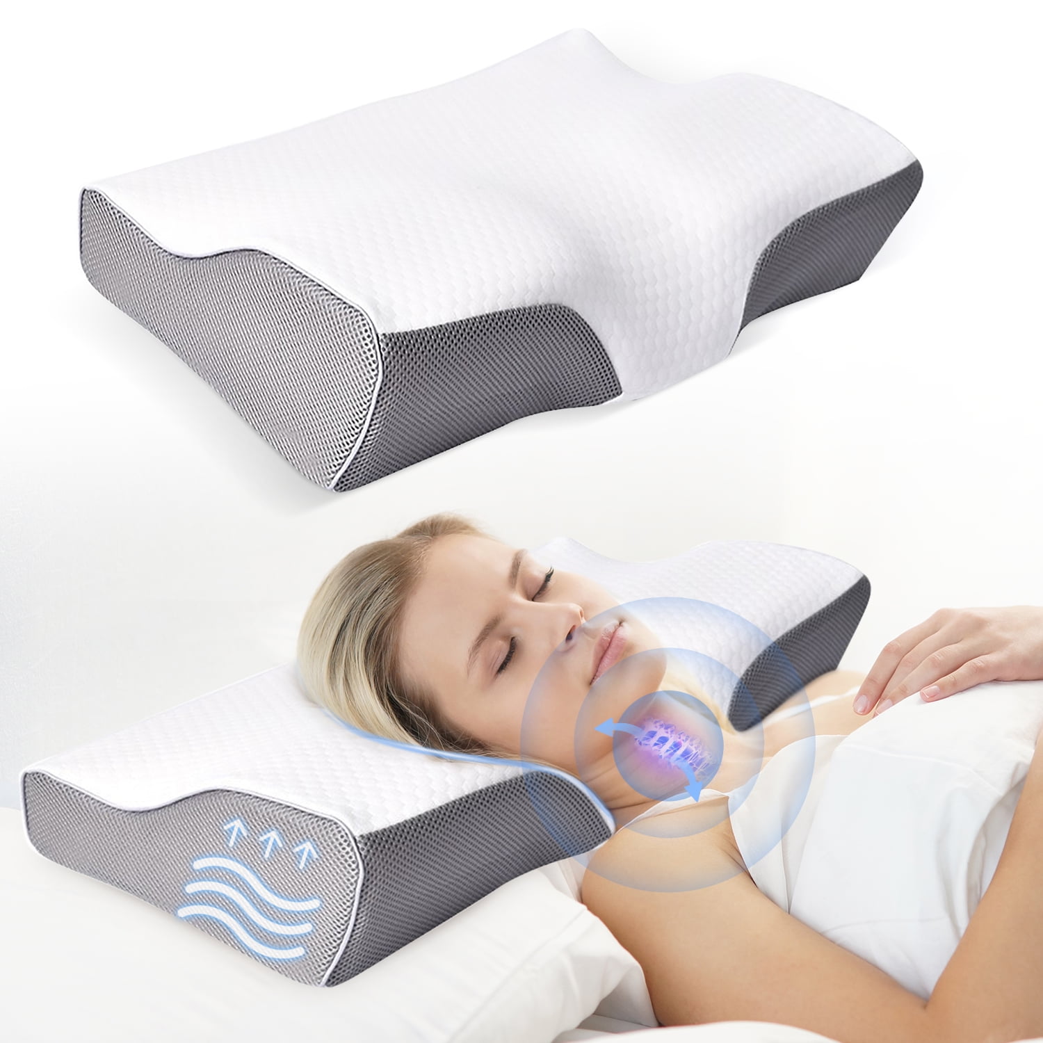 Ergonomic Memory Foam Pillow for Neck Pain-Double Firmness-Free Trial –  Newentor
