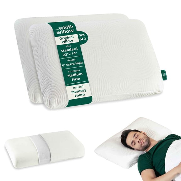 Memory Foam Pillow For Neck & Shoulder Pain Relief - King Size - 6 Inch | Cervical Pillow For Sleeping - Orthopedic Thick Pillow For Back, Side & Stomach Sleepers, Medium Firm - Set Of 2