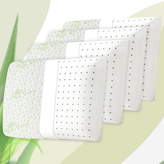 Memory Foam Pillow For Neck & Shoulder Pain Relief, White | Aloevera Memory Foam Pillow, Orthopedic Pillow For Pain Relief & Spinal Alignment Ergonomic Pillow, Washable Cover - Set Of 4