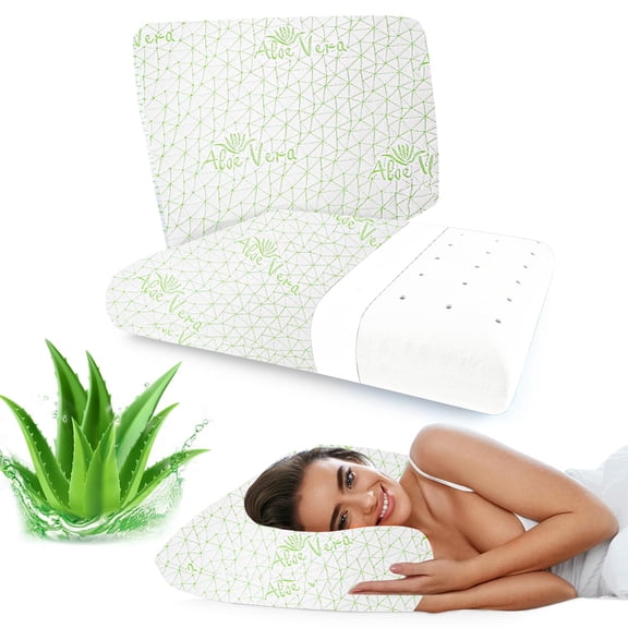 Memory Foam Pillow For Neck & Shoulder Pain Relief, White Color | Aloevera Memory Foam Pillow, Orthopedic Pillow For Pain Relief & Spinal Alignment Ergonomic Pillow - Set Of 2