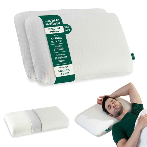 Memory Foam Pillow For Neck & Shoulder Pain Relief - XXL King Size - 5 Inch | Cervical Thick Pillow For Sleeping, Orthopedic Bed Pillow For Back, Stomach Sleepers, Medium Firm - Set Of 2