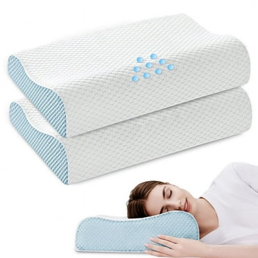 Cervical Memory Foam Pillow Set of 2 for Neck and Shoulder Pain Relief, Orthopedic Contour Bed Pillow for Side, Back, Stomach Sleepers, Removable and Washable Cover, Blue