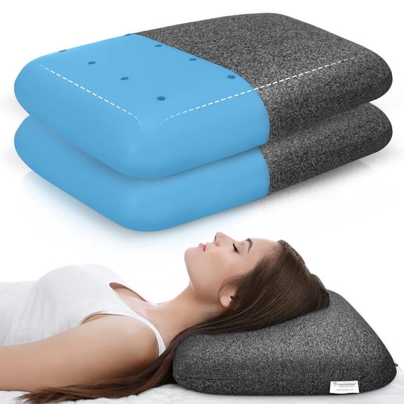 Memory Foam Pillow For Sleeping, Orthopedic Pillow, Grey - 14 X 22 Inches | Pillow For Neck Pain & Shoulder Pain Relief | For Back, Side & Stomach Sleepers, Washable Cover - Pack Of 2