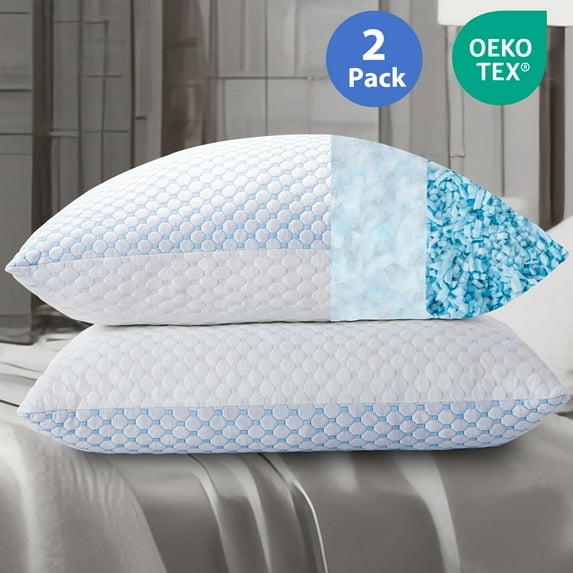 Cooling Memory Foam Bed Pillows, Queen Size Set of 2 – Breathable Design, Machine Washable Covers, Supportive for Back, Side & Stomach Sleepers