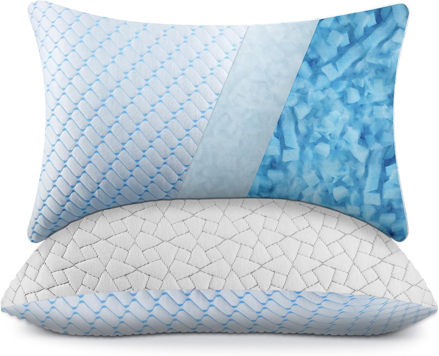 Memory Foam Pillows Queen Size Set of 2, Cooling Shredded Memory Foam Pillows 2 Pack, Adjustable