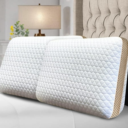 Memory Foam Pillows Set of 2 Standard/Queen Size Medium Firm Pillows 2 Pack for Sleeping,Orthopedic Bed Pillows for All Sleepers,Ventilated Cooling Gel Foam with Washable Cover
