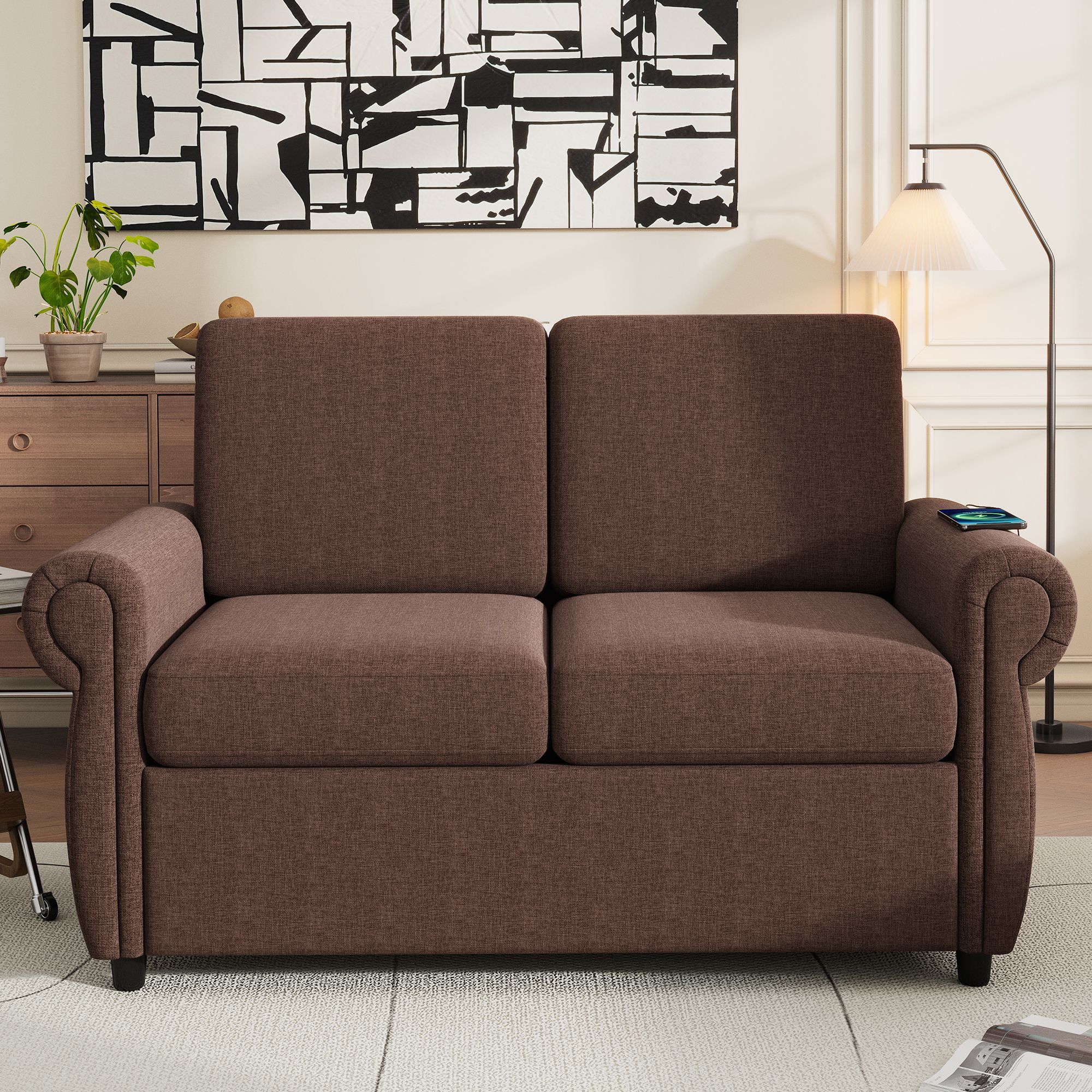 Memory Foam Pull Out Sleeper Sofa with USB Charging - Convertible ...