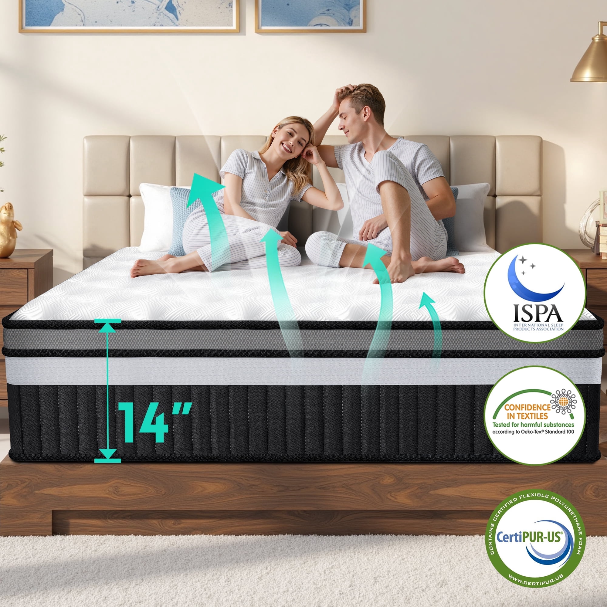 Memory Foam Queen Mattress, 14" Gel Mattress in a Box, Zoned Pressure Relief, Certified Safe Foams & Fabric, Cooling Breathable Design, Medium-Firm