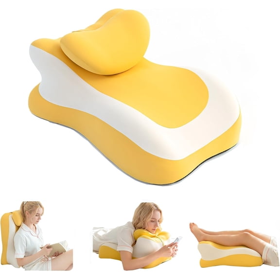 Memory Foam Reading Pillow, Multi-Position Support Bed Pillow for Petite Adults, Reading Tools, Pillows Prone Back and Knee Support Leg Elevation with Washable Cover, Yellow