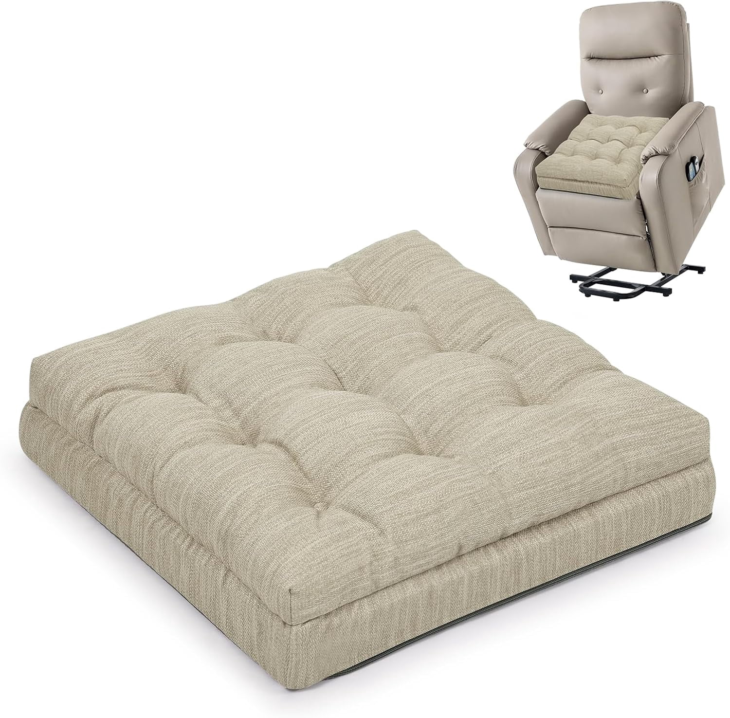 Memory Foam Recliner Cushion for Elderly, Dual-Layer Foam Chair Pad, Patented Design Extra Large Seat Cushion for Couch, Armchair, Wicker Chairs, Floor, 20 × 20 × 5in, Beige
