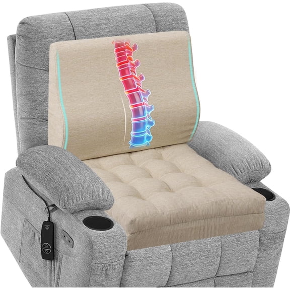 Memory Foam Recliner Cushions with Lumbar Support Pillow Set for Elderly, 20x20x5 Inch Dual-Layer Design Non-Slip Recliner Seat Cushion & Back Support Pillow for Reduce Hip & Lumbar Pain, Beige