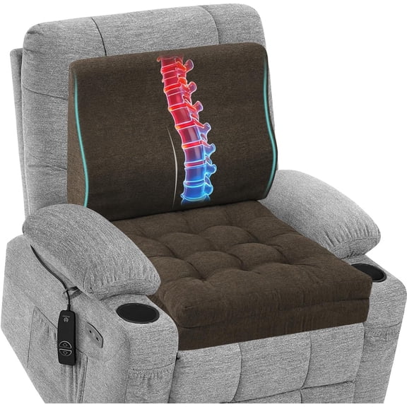 Memory Foam Recliner Cushions with Lumbar Support Pillow Set for Elderly, 20x20x5 Inch Dual-Layer Design Non-Slip Recliner Seat Cushion & Back Support Pillow for Reduce Hip & Lumbar Pain, Brown