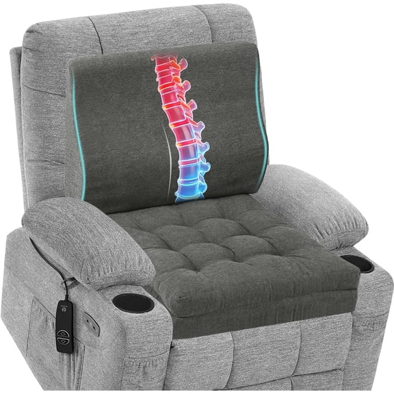 Memory Foam Recliner Cushions with Lumbar Support Pillow Set for Elderly, 20x20x5 Inch Dual-Layer Non-Slip Recliner Seat Cushion & Back Support Pillow for Reduce Hip & Lumbar Pain, Dark Grey