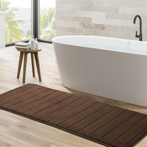 Memory Foam Rug Pad, Extra-Long Bathroom Memory Foam Water-Absorbing Non-Odorous Mat, Water Absorbent And Machine Washable Bath Rug Runner for Bathroom Shower (1Pc, Coffee, 15.7In × 47.2In)