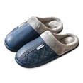 thumbnail image 1 of Memory Foam Scuff Slippers for Women Plush Warm Fashion Stitching Leather Waterproof Indoor Winter Home Shoes Non Slip Slip on Slides Navy 6, 1 of 5