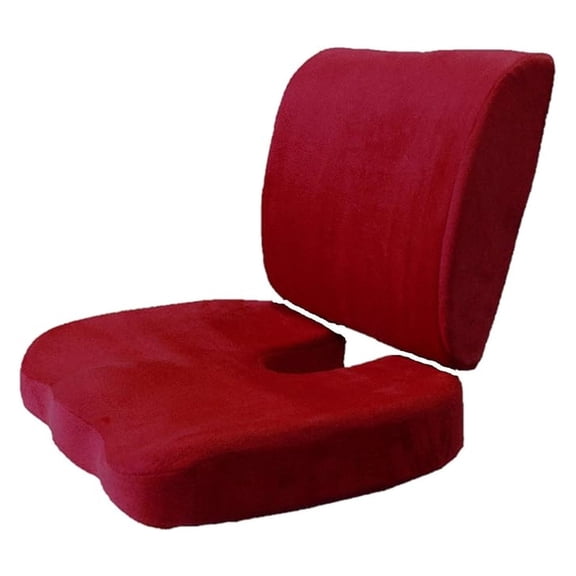 Memory Foam Seat & Back Cushion Set - Lumbar Support for Office Chair, Car, Home - Burgundy