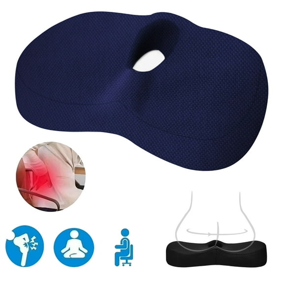 HQinX Memory Foam Seat Cushion for Long Sitting Hours on Office, Home Chair,Pressure Relief Chair Cushion for Back, Coccyx, Tailbone Pain Relief,Blue