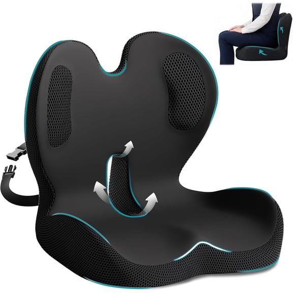 Memory Foam Seat Cushion,Office Chair Cushion with Lumbar Support,L-Shape Ergonomic Cushions with Strap,Non-Slip Sciatica,Hemorrhoids, Tailbone Pain Relief for Office Workers,Driver