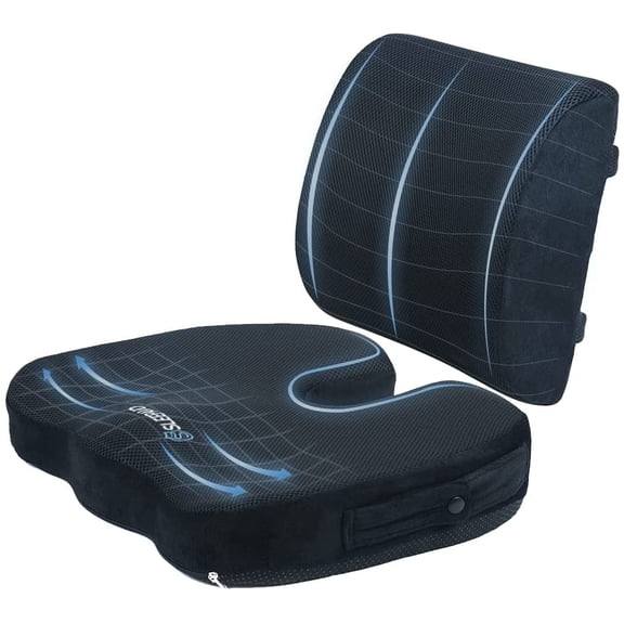 Memory Foam Seat Cushion for Office Chair-Orthopedic Back and Butt Pillow for Sciatica Tailbone Coccyx Hip Pain Relief for Sitting, Gaming, Desk, Car, Airplane-Padded Lumbar Support Pillow