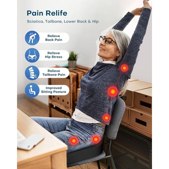 Memory Foam Seat Cushion for Office Chairs Desk, Gaming Chair Pad Tailbone Comfort Support Mesh Cover Dense Hip Sciatica Car Seat Cushion for Long Sitting Black