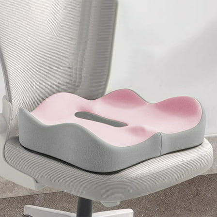 Memory Foam Seat Cushion - Orthopedic Coccyx Support with Non-Slip Bottom (15.75x13.78x2.76in) Pink