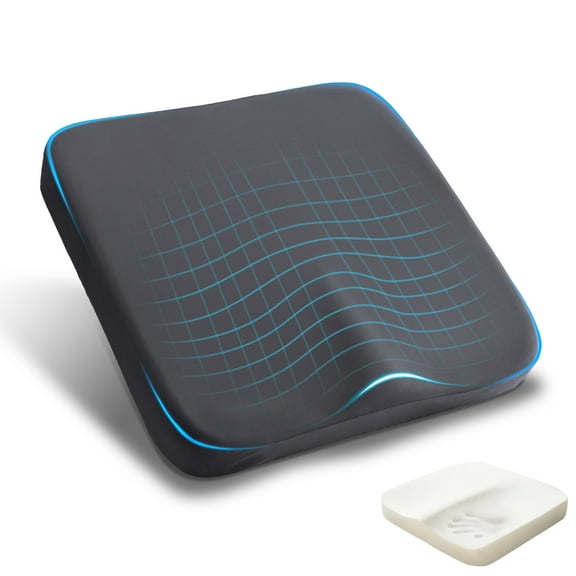 SLUMLOVE Memory Foam Seat Cushion (15.7x15.7x2.4in) - Sciatica Pain Relief & Tailbone Cushion for Office Chair & Car Seat - Ergonomic Lumbar Support Pillow with Non-Slip Base