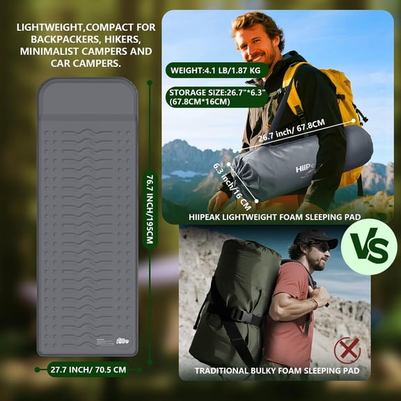 Memory Foam Sleeping Pad, 3" Thick Insulated Camping Mattress Pad with Pillow, 9.5 R-Value, Inflatable Sleep Mat for Backpacking, Hiking, Car Tent